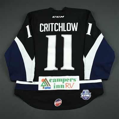 Cameron Critchlow - Jacksonville Icemen - 2017-18 Regular Season Game-Worn Black Jersey w/A