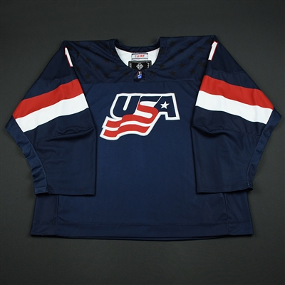 Drew DeRidder - 2018 U.S. National Under-18 IIHF Mens World Championship - Game-Worn Blue Jersey