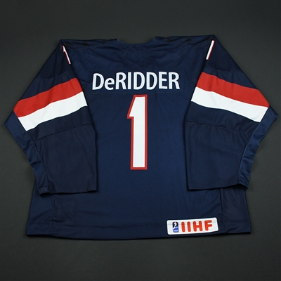 Drew DeRidder - 2018 U.S. National Under-18 IIHF Men's World Championship - Game-Worn Blue Jersey