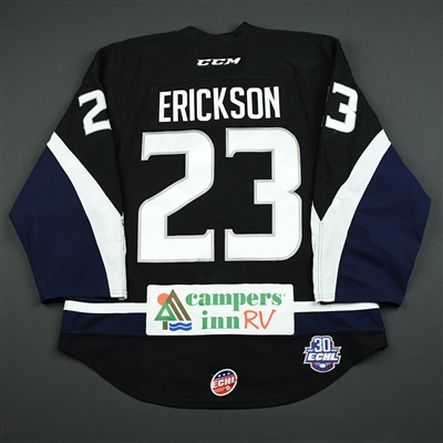Josh Erickson - Jacksonville Icemen - 2017-18 Regular Season Game-Worn Black Jersey 