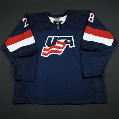 Joel Farabee - 2018 U.S. National Under-18 IIHF Mens World Championship - Game-Worn Blue Jersey