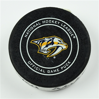 Kevin Fiala - Nashville Predators - Goal Puck - April 14, 2018 vs. Col. Avalanche (Predators Logo) - 2018 Stanley Cup Playoffs - Round 1 Game 2