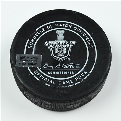 Nick Foligno - Columbus Blue Jackets - Goal Puck - April 23, 2018 vs. Wash. Capitals (Capitals Logo) - 2018 Stanley Cup Playoffs - Round 1 Game 6