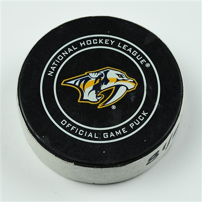 Filip Forsberg - Nashville Predators - Goal Puck - April 12, 2018 vs. Col. Avalanche (Predators Logo) - 2018 Stanley Cup Playoffs - Round 1 Game 1