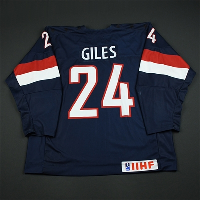 Patrick Giles - 2018 U.S. National Under-18 IIHF Men's World Championship - Game-Worn Blue Jersey