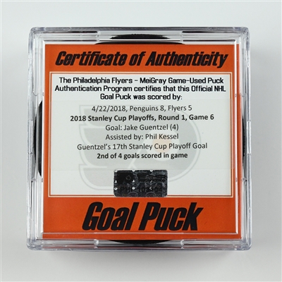 Jake Guentzel - Pittsburgh Penguins - Goal Puck (2nd of 4 Goals) - April 22, 2018 vs. Phi. Flyers (Flyers Logo) - 2018 Stanley Cup Playoffs - Round 1 Game 6