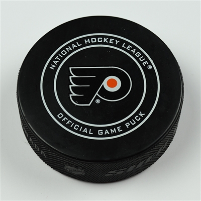 Jake Guentzel - Pittsburgh Penguins - Goal Puck (4th of 4 Goals) - April 22, 2018 vs. Phi. Flyers (Flyers Logo) - 2018 Stanley Cup Playoffs - Round 1 Game 6