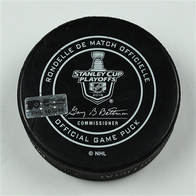 Carl Hagelin - Pittsburgh Penguins - Goal Puck - April 22, 2018 vs. Phi. Flyers (Flyers Logo) - 2018 Stanley Cup Playoffs - Round 1 Game 6