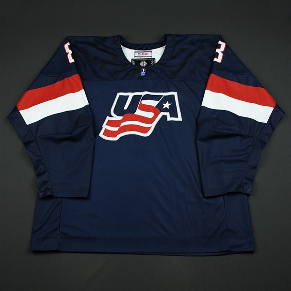 Gavin Hain - 2018 U.S. National Under-18 IIHF Mens World Championship - Game-Worn Blue Jersey