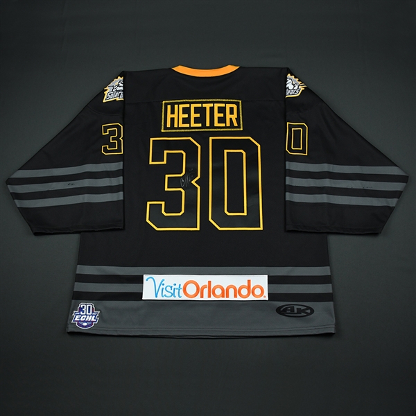 Cal Heeter - Orlando Solar Bears - 2018 Golden Goalie - Game-Worn Autographed Jersey - Worn Feb. 25, 2018