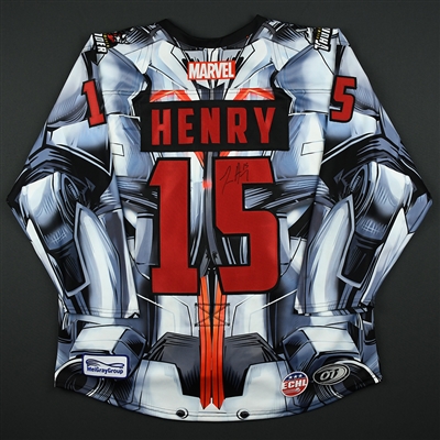 James Henry - Adirondack Thunder - 2017-18 MARVEL Super Hero Night - Game-Worn Autographed Jersey w/A