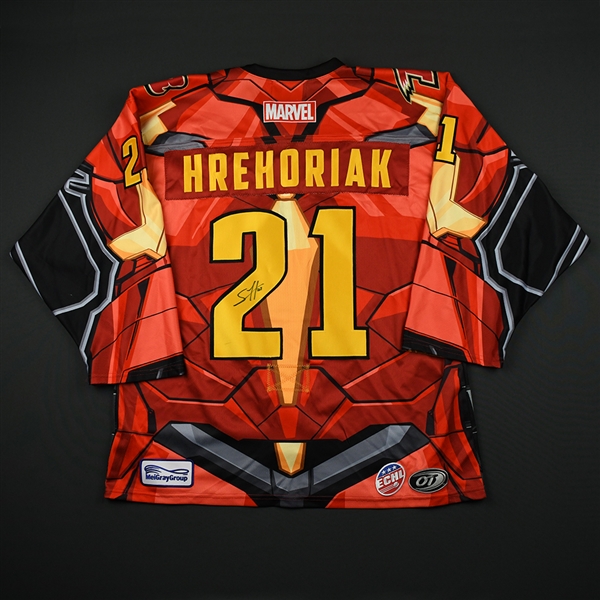 Stephen Hrehoriak - Rapid City Rush - 2017-18 MARVEL Super Hero Night - Game-Worn Autographed Jersey 