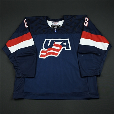 Jack Hughes - 2018 U.S. National Under-18 IIHF Mens World Championship - Game-Worn Blue Jersey