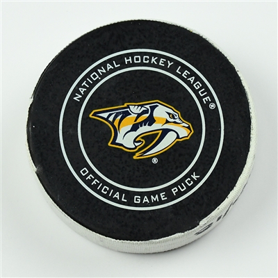 Ryan Johansen - Nashville Predators - Goal Puck - April 14, 2018 vs. Col. Avalanche (Predators Logo) - 2018 Stanley Cup Playoffs - Round 1 Game 2
