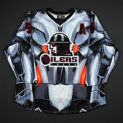 Steven Kaunisto - Tulsa Oilers - 2017-18 MARVEL Ultron Super Hero Night - Game-Worn Autographed 1st Period Only Jersey