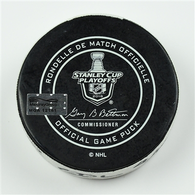Alexander Kerfoot - Colorado Avalanche - Goal Puck - April 14, 2018 vs. Nsh. Predators (Predators Logo) - 2018 Stanley Cup Playoffs - Round 1 Game 2