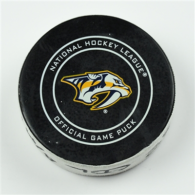 Alexander Kerfoot - Colorado Avalanche - Goal Puck - April 14, 2018 vs. Nsh. Predators (Predators Logo) - 2018 Stanley Cup Playoffs - Round 1 Game 2