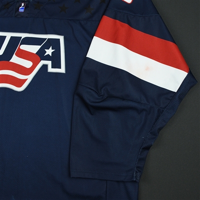 Spencer Knight - 2018 U.S. National Under-18 IIHF Men's World Championship - Game-Worn Blue Jersey