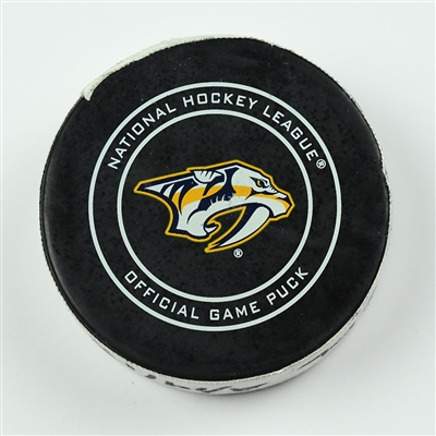 Gabriel Landeskog - Colorado Avalanche - Goal Puck - April 14, 2018 vs. Nsh. Predators (Predators Logo) - 2018 Stanley Cup Playoffs - Round 1 Game 2