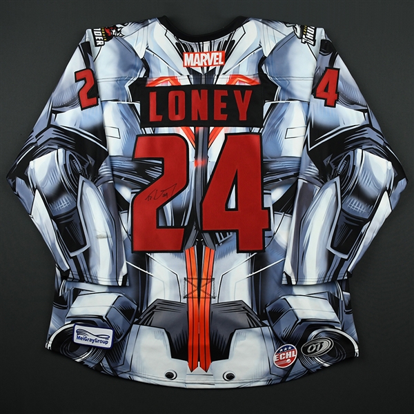 Ty Loney - Adirondack Thunder - 2017-18 MARVEL Super Hero Night - Game-Worn Autographed Jersey