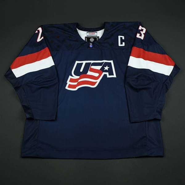 Mattias Samuelsson - 2018 U.S. National Under-18 IIHF Mens World Championship - Game-Worn Blue Jersey w/C