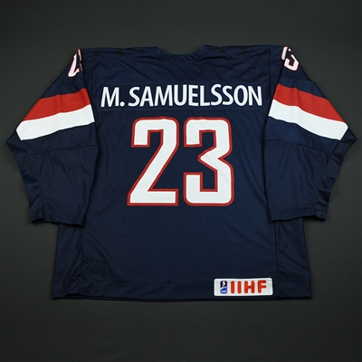 Mattias Samuelsson - 2018 U.S. National Under-18 IIHF Men's World Championship - Game-Worn Blue Jersey w/C