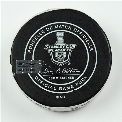 Nathan MacKinnon - Colorado Avalanche - Goal Puck - April 14, 2018 vs. Nsh. Predators (Predators Logo) - 2018 Stanley Cup Playoffs - Round 1 Game 2
