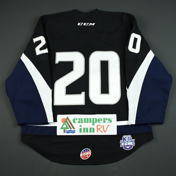 #20 No Name on Back - Jacksonville Icemen - 2017-18 Regular Season Game-Issued Black Jersey 