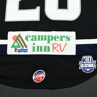 #20 No Name on Back - Jacksonville Icemen - 2017-18 Regular Season Game-Issued Black Jersey 