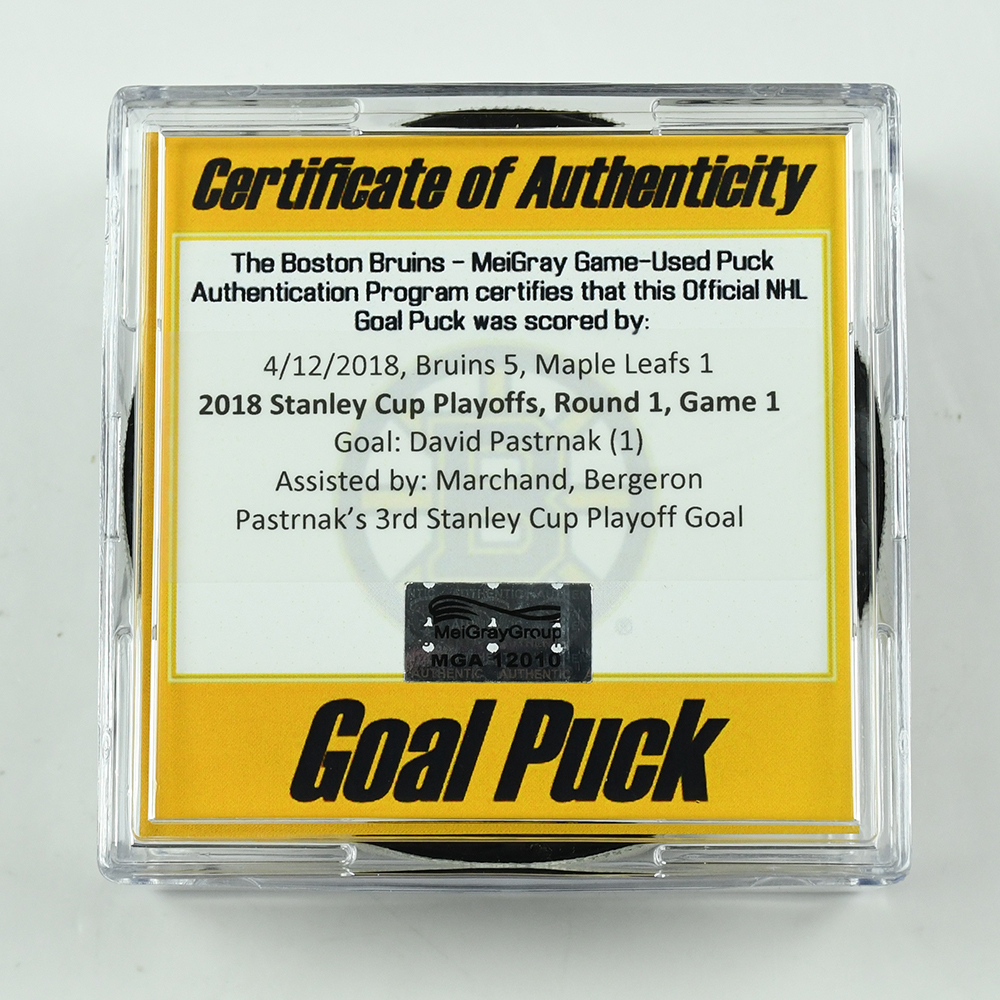 Lot Detail - David Pastrnak - Bruins - Goal Puck - Aug. 12, 2020