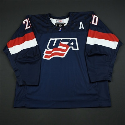 Jake Pivonka - 2018 U.S. National Under-18 IIHF Mens World Championship - Game-Worn Blue Jersey