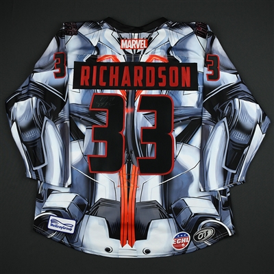 Evan Richardson - Tulsa Oilers - 2017-18 MARVEL Ultron Super Hero Night - Game-Worn Autographed 1st Period Only Jersey
