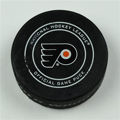 Riley Sheahan - Pittsburgh Penguins - Goal Puck - April 17, 2018 vs. Phi. Flyers (Flyers Logo) - 2018 Stanley Cup Playoffs - Round 1 Game 4
