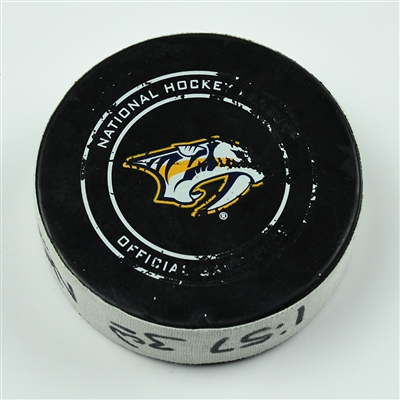 Colton Sissons - Nashville Predators - Goal Puck - April 12, 2018 vs. Col. Avalanche (Predators Logo) - 2018 Stanley Cup Playoffs - Round 1 Game 1
