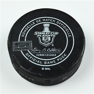 Devante Smith-Pelly - Washington Capitals - Goal Puck - April 23, 2018 vs. Clb. Blue Jackets (Blue Jackets Logo) - 2018 Stanley Cup Playoffs - Round 1 Game 6