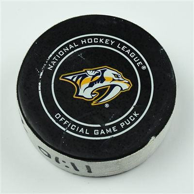 Craig Smith - Nashville Predators - Goal Puck - April 12, 2018 vs. Col. Avalanche (Predators Logo) - 2018 Stanley Cup Playoffs - Round 1 Game 1