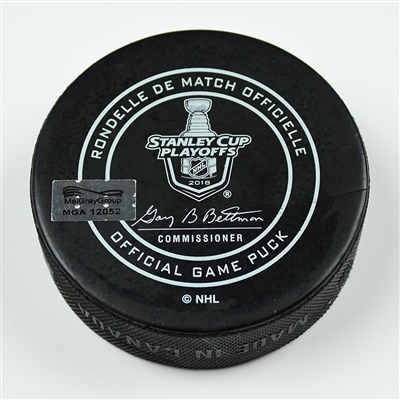Chandler Stephenson - Washington Capitals - Goal Puck - April 23, 2018 vs. Clb. Blue Jackets (Blue Jackets Logo) - 2018 Stanley Cup Playoffs - Round 1 Game 6