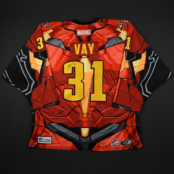 Adam Vay - Rapid City Rush - 2017-18 MARVEL Super Hero Night - Game-Worn Autographed Back-up Only Jersey 