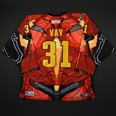 Adam Vay - Rapid City Rush - 2017-18 MARVEL Super Hero Night - Game-Worn Autographed Back-up Only Jersey 