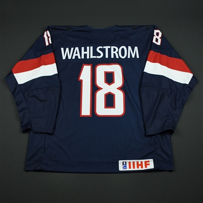 Oliver Wahlstrom - 2018 U.S. National Under-18 IIHF Men's World Championship - Game-Worn Blue Jersey
