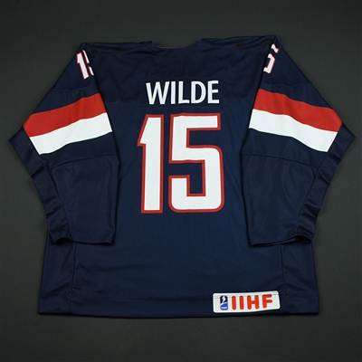 Bode Wilde - 2018 U.S. National Under-18 IIHF Men's World Championship - Game-Worn Blue Jersey