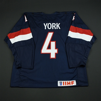 Cam York - 2018 U.S. National Under-18 IIHF Men's World Championship - Game-Worn Blue Jersey