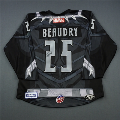 Jeremy Beaudry - Wichita Thunder - 2018-19 MARVEL Super Hero Night - Game-Worn Autographed Jersey, and Socks