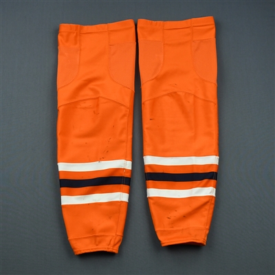 Connor McDavid - Game-Worn Orange adidas Socks - December 1, 2018 vs. Vegas Golden Knights - PHOTO-MATCHED