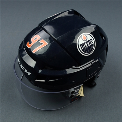 Connor McDavid - Game-Worn CCM Helmet w/Oakley Shield & Hockey Fights Cancer Decal - Nov. 30, 2017 - PHOTO-MATCHED