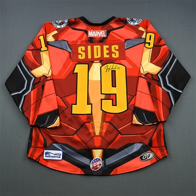 Joey Sides - Kansas City Mavericks - 2018-19 MARVEL Super Hero Night - Game-Worn Autographed Jersey, and Socks