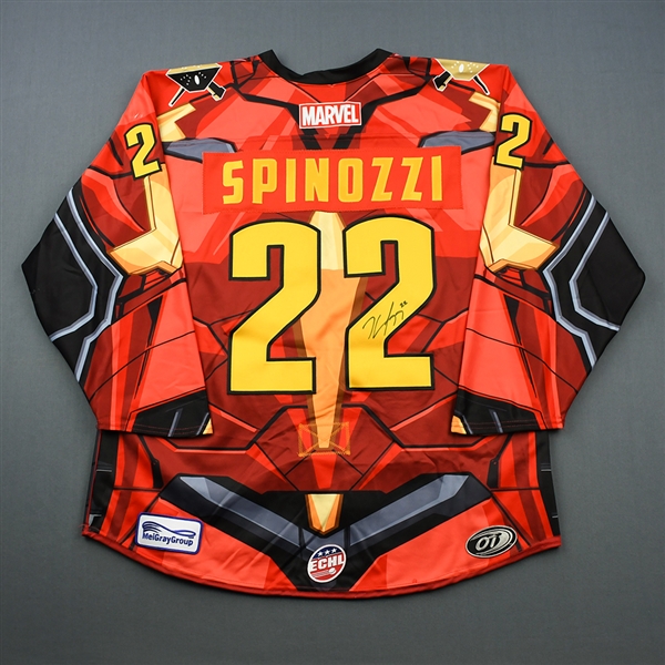 Kevin Spinozzi - Wheeling Nailers - 2018-19 MARVEL Super Hero Night - Game-Worn Autographed Jersey, and Socks