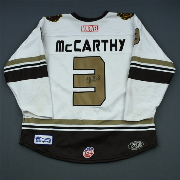 Chris McCarthy - Reading Royals - 2018-19 MARVEL Super Hero Night - Game-Worn Autographed Jersey, and Socks