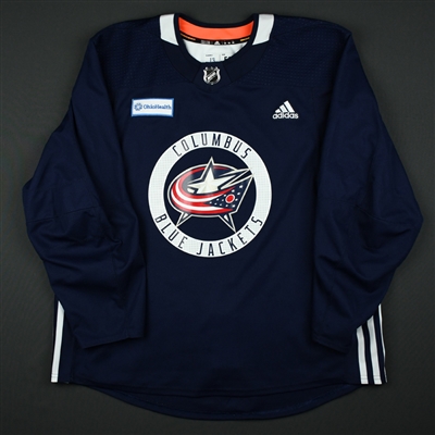 Cam Atkinson - 17-18 - Columbus Blue Jackets - Navy Practice Jersey w/ OhioHealth Patch 
