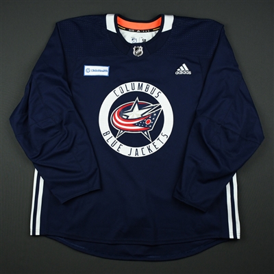 Gabriel Carlsson - 17-18 - Columbus Blue Jackets - Navy Practice Jersey w/ OhioHealth Patch 